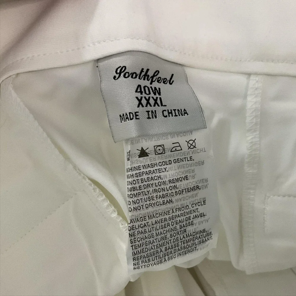 Soothfeel Shorts Mens 40 White Chino Pleated‎ Microfiber Zip Fly Pockets